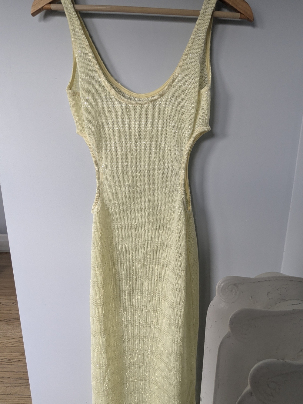 NWT Light Yellow Sequin Knit Tank Dress